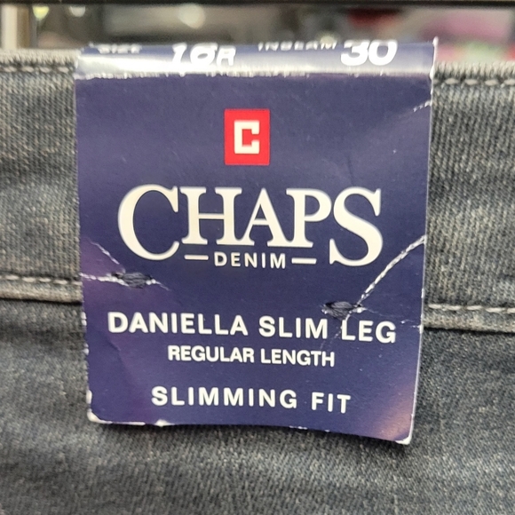 CHAPS Daniella Slim Leg 30" Inseam Slimming Fit Mid Rise Gray Size 16R Jeans - Picture 7 of 9